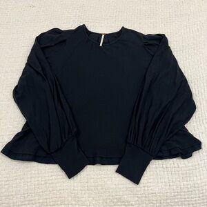 Free People Billie Balloon Sleeve Ribbed Lightweight Sweater Black M